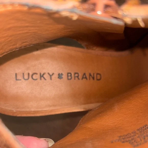 Lucky Brand Women's Embroidered leather Peep-Toe Booties Sz 8 - Picture 7 of 8